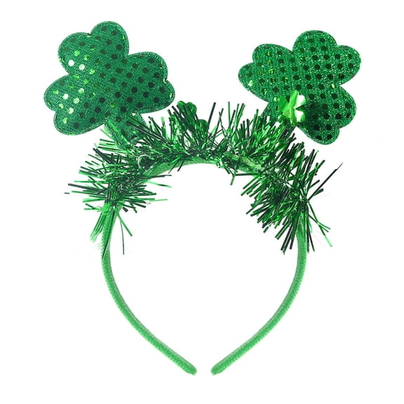 St. Patrick's Day Green Shamrock Headband Decorations, Irish Festival Lucky Clover Glitter Ribbon Tinsel Headpiece for Party & Parade Wear