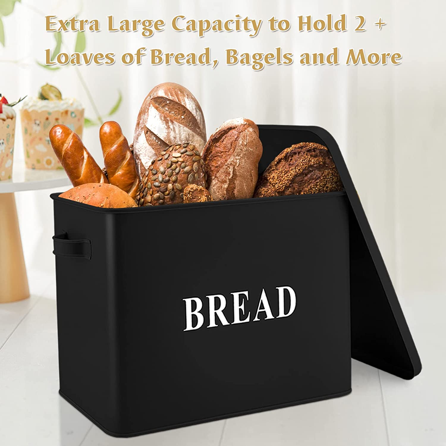 VeSteel Farmhouse Bread Box, Black Metal, Extra Large photo 7