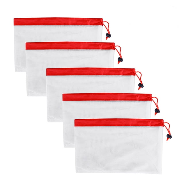 EeaseCA 5Pcs 8 Inches Reusable Mesh Produce Bags Washable Eco Friendly Bags for Grocery Shopping Storage Fruit Vegetable Toys Bgs (Red)