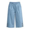 thumbnail image 4 of Mifsaly Loose Capri Pants for Women Button Hem High Waist Cropped Trousers with Pockets Soft Lightweight Casual Summer Vacation Capris Blue,XXL, 4 of 6