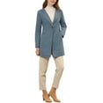 thumbnail image 3 of INSPIRE CHIC Women's Half Lapel Long Sleeves One Button Winter Mid-Length Overcoat S Gray Blue, 3 of 6