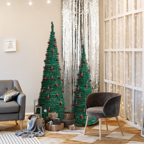 2-Pack Pop-Up Artificial Christmas Trees, 6FT and 5FT Green PVC Trees, for Home, Office, Entryway, Storefront