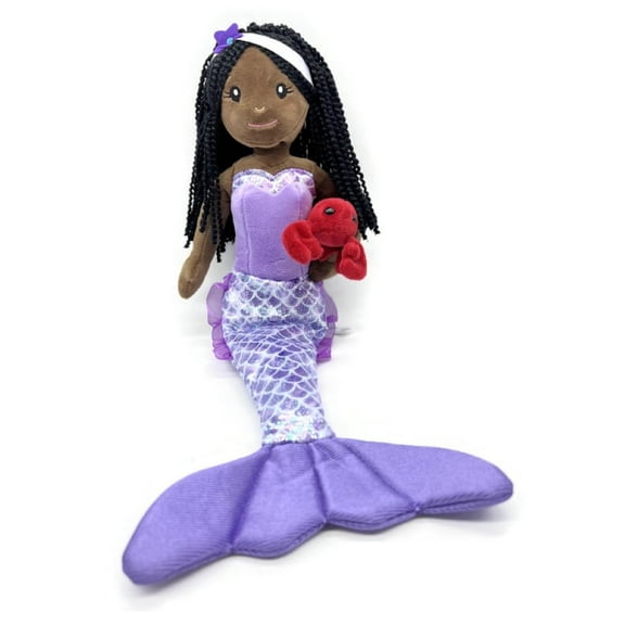 The Petting Zoo Mermaid Doll with Lobster Stuffed Animal, Gifts for Girls, Plush Mermaid Doll with Lobster Plush Toy -17 Inches (African American)