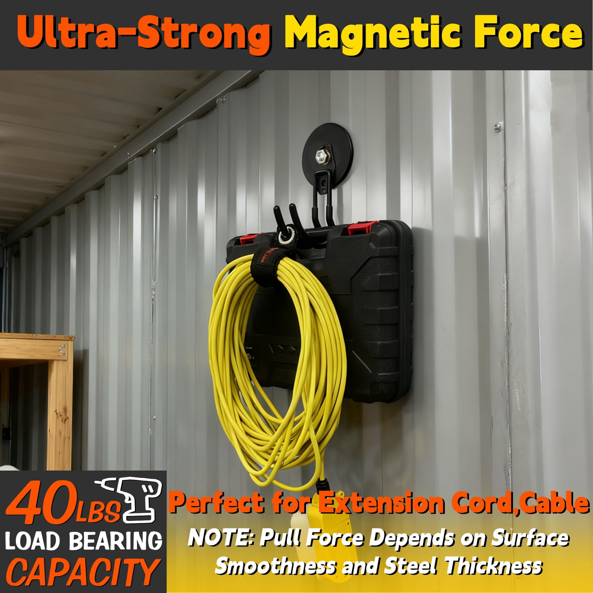 ULIBERMAGNET New Upgraded Extra Large Magnetic Hooks,2 Pack Heavy Duty Ultimate Magnetic Hooks for Metal Cabinet,Pegboard,Garage Shelve,Tool Shed,RV,Shipping Containers (Black/3.46inch)
