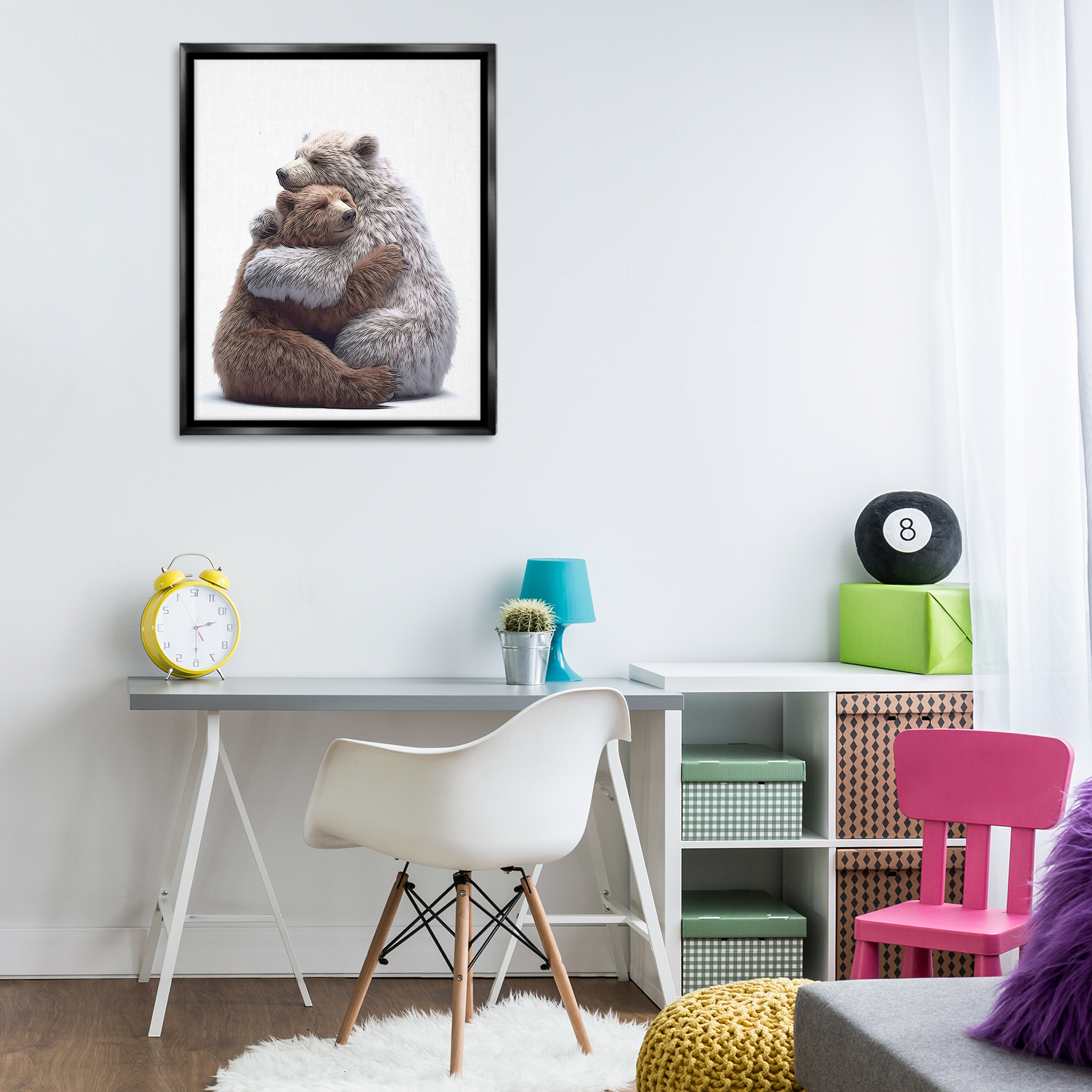 Stupell Industries Hugging Bear Pair Animals & Insects Painting Black Floater Framed Art Print Wall Art, 25 x 31