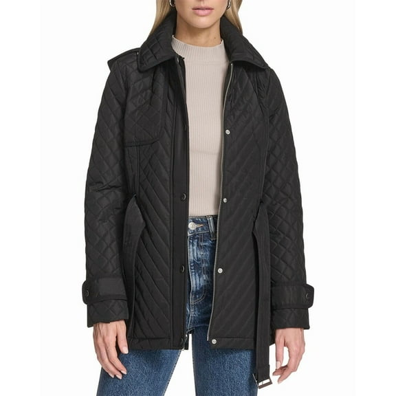 Andrew Marc womens Brinklee Belted Trench Coat, m, Black