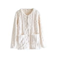 thumbnail image 4 of Women's Floral Textured Bed Jacket Long Sleeve Button Front Lounge wear Coat With Pockets (White M), 4 of 6