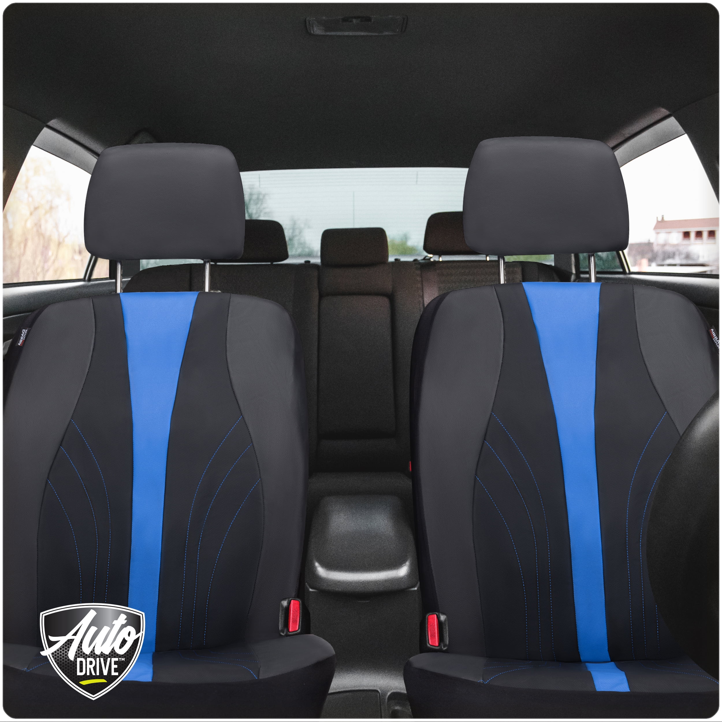 Auto Drive 2-Piece Black-Blue Marlo Seat Covers