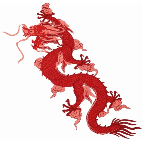 1piece Red Chinese Loong Embroidery Applique Dragon Patch Festive Patterns Sew on Applique for Skirt Quilt Pillow