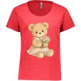 thumbnail image 3 of Inktastic Cute Teddy Bear Holding Flowers Women's Plus Size T-Shirt, 3 of 5