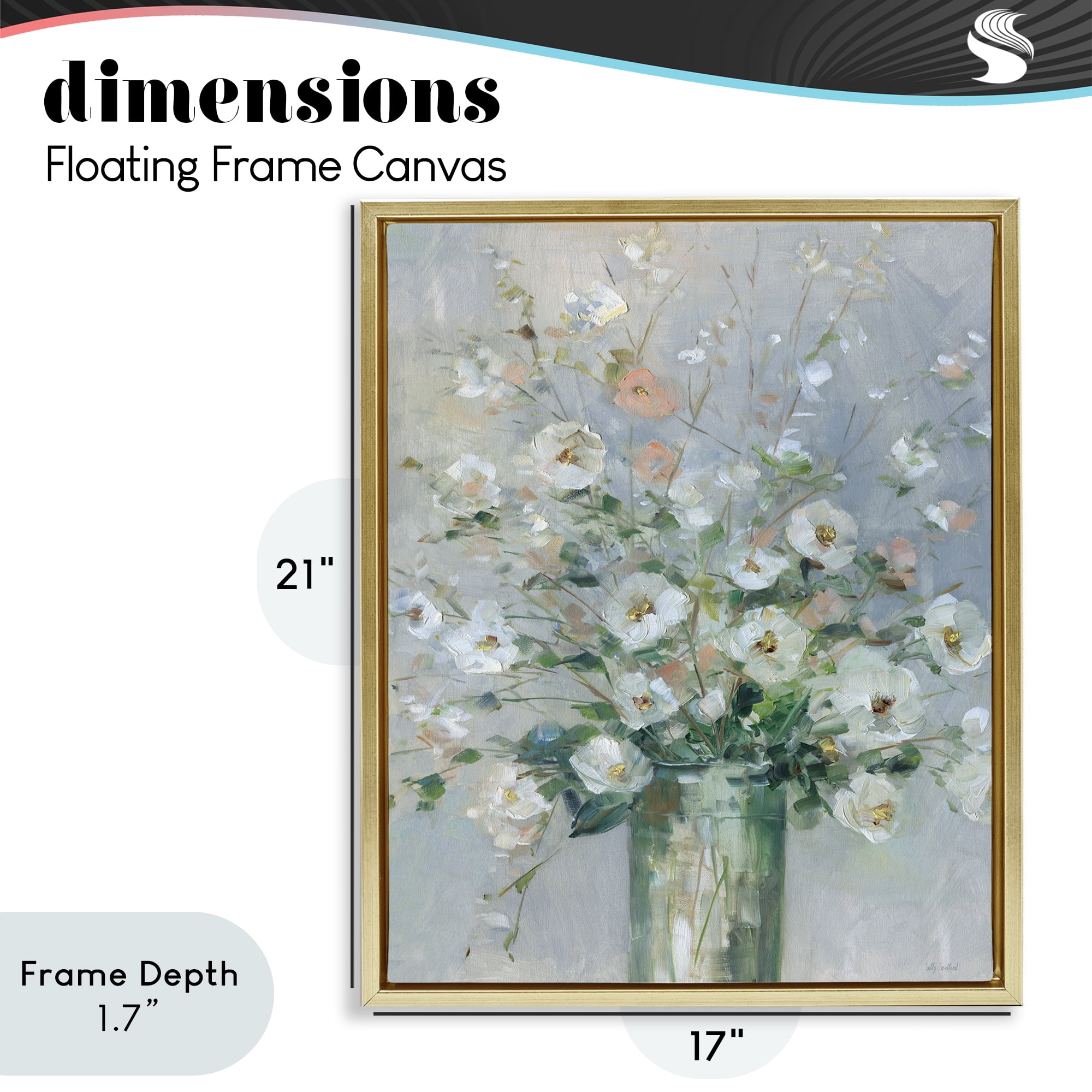 Stupell Industries Delicate White Blossoms Impression Gold Framed Floater Canvas Wall Art, design by Sally Swatland