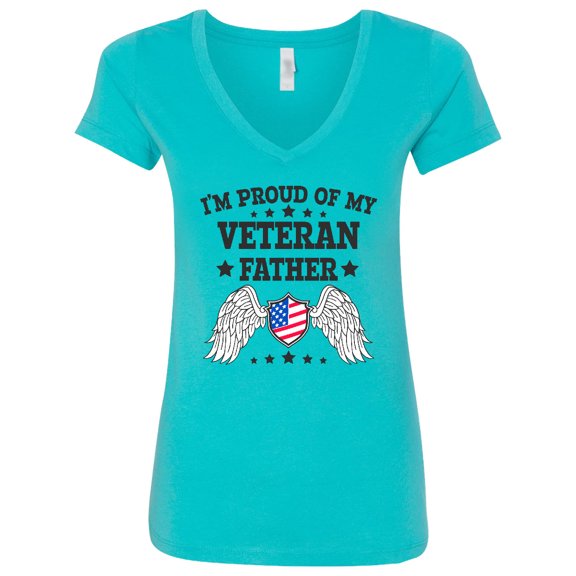 Inktastic I'm Proud of My Veteran Father with Shield Women's V-Neck T-Shirt