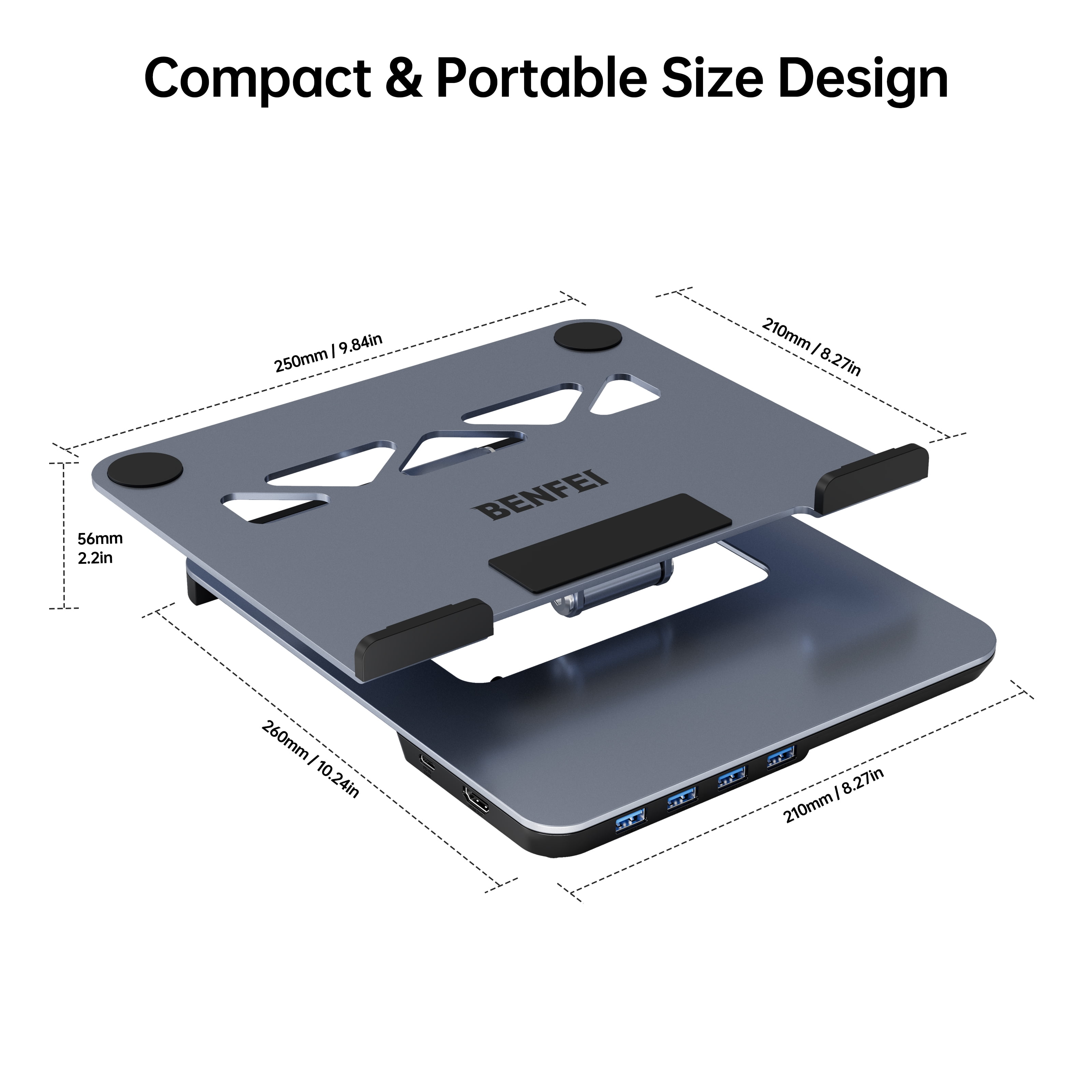 BENFEI Laptop Stand with USB C 6in1 Docking Station, HDMI 4K@60Hz, 4*USB3.0, 100W PD