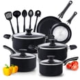 thumbnail image 1 of Cook N Home Basics Juego de ollas y sartenes para cocinar, utensilios de cocina antiadherentes de 15 piezas, negro, 1 of 5