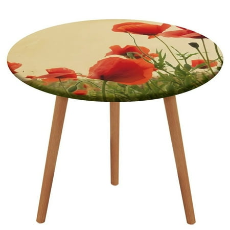 

Bybiment Round Fitted Tablecloth with Elastic Edge Vintage Paper S Field Poppies Decorative Tablecloth Table Cover 39 Inch