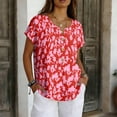 thumbnail image 2 of LWavelet Women's Floral Print Blouse Short Sleeve Tops Button Decor Pocketed Casual Basic Tee Watermelon Red XL, 2 of 5