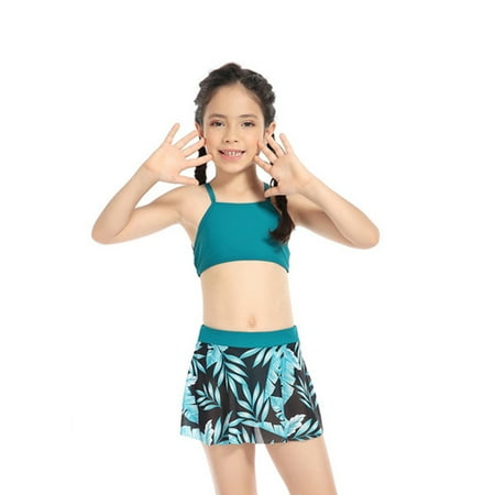 Firefox Girls 3 Piece Swimsuit for Teen Girl Bathing Suit Beach Floral Bikini Swimwear with Skirt-Blue-164 Girls Swimsuit 3 Piece Girls Tankini Swimsuit Toddler Swimsuit Girl