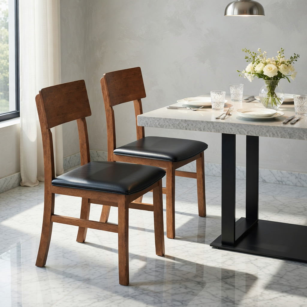 2-Pack Modern Black Dining Chairs with Solid Rubberwood Legs & Premium Faux Leather Upholstery – Ergonomic Design, 330 lb Capacity