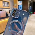 thumbnail image 3 of for iPhone 12 Case Magnetic Clear with Camera Lens Protector Full Protection MagSafe Electroplated Silicone Dust-Proof Net Shockproof Protective Case Cover 6.1 Inch - Blue, 3 of 11