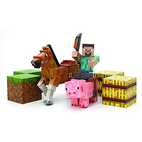 Minecraft Figure Set Overworld Saddle Pack Steve W Whip Chestnut Horse Pig W Saddle 2 X Hay Bale 2 X Grass Blocks Walmart Com Walmart Com