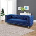 thumbnail image 2 of Better Home Products Luxe Upholstered Velvet Sofa with Gold Legs in Blue, 2 of 11