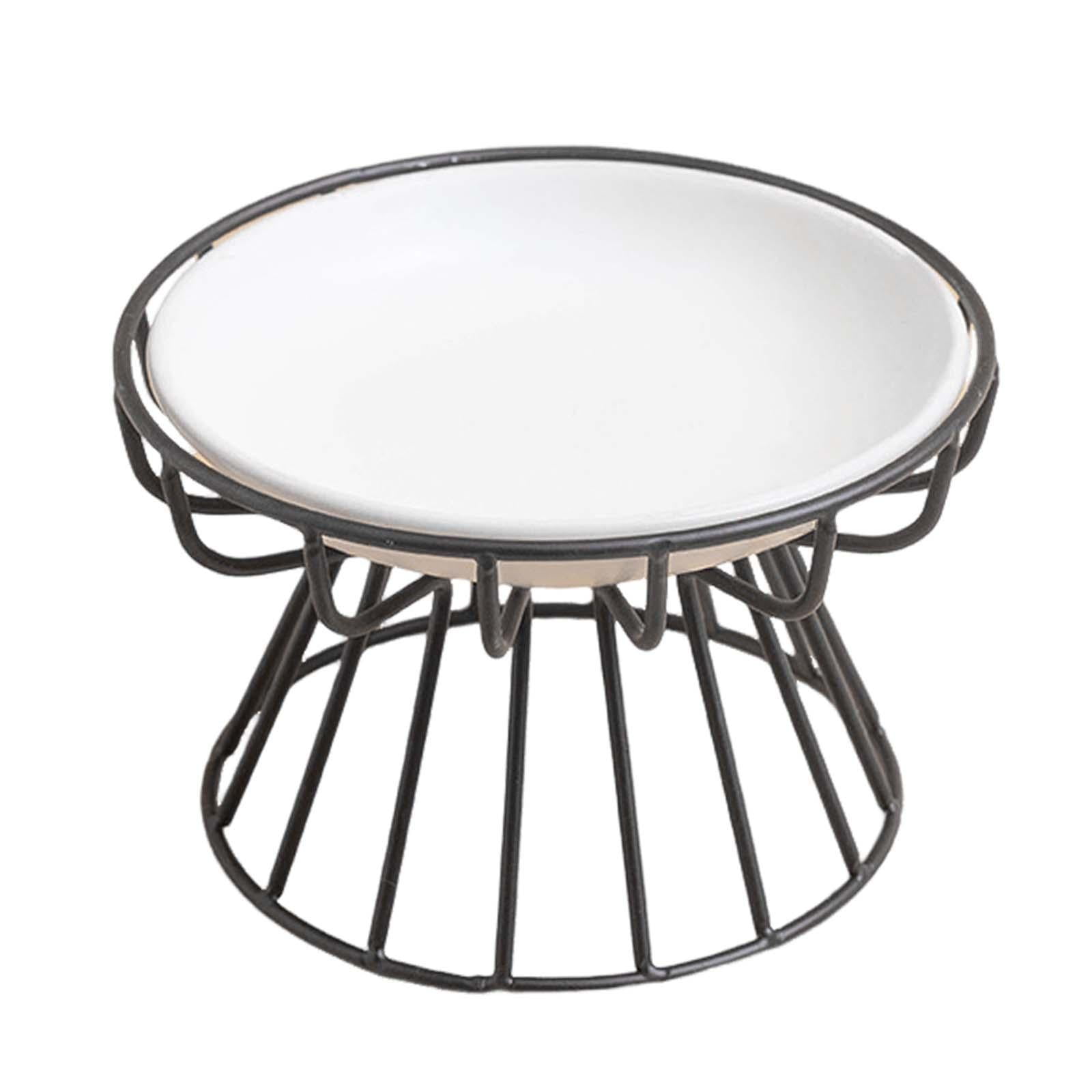 Fzaqwen Elevated Cat Feeder Bowl Ceramic Dish Iron Rack Minimalist Anti Slip Easily Wash Style G