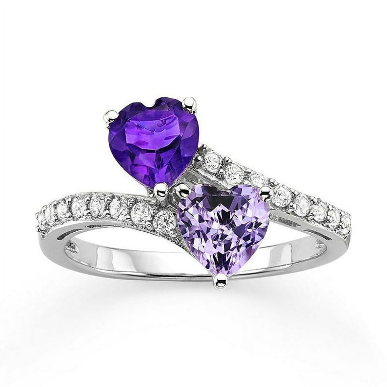 Sterling Silver Oval White Created Opal Genuine Amethyst And CZ Ring Sterling Silver Oval White Created Opal Genuine Amethyst And CZ Ring
