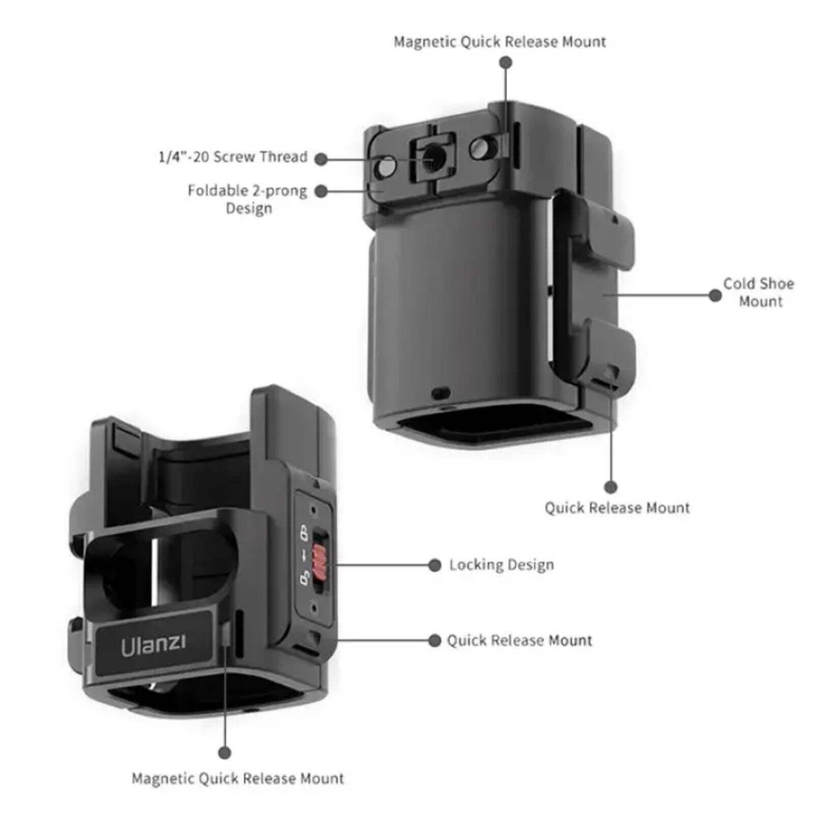 Ulanzi PK-06 Expansion Adapter Compatible with DJI Osmo Pocket 3 Camera – Aluminum Alloy Mount Adapter with 1/4” Thread & Action Camera Interface, Tool-Free Installation, Compact & Durable Design