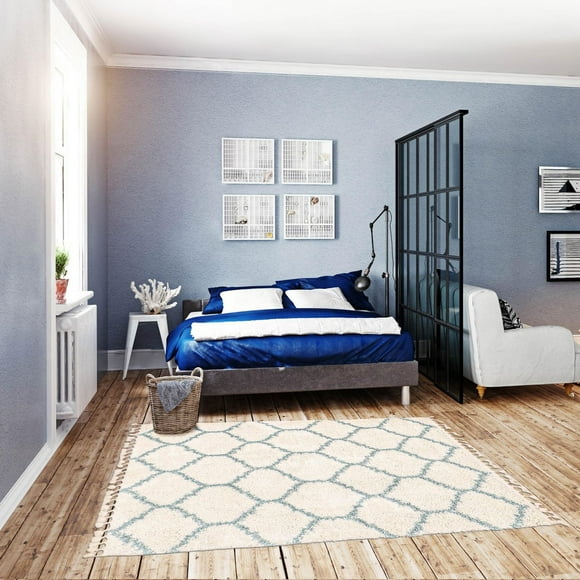 ECARPET Super Soft for Living Room & Bedroom Grammercy Trellis Cream Shag