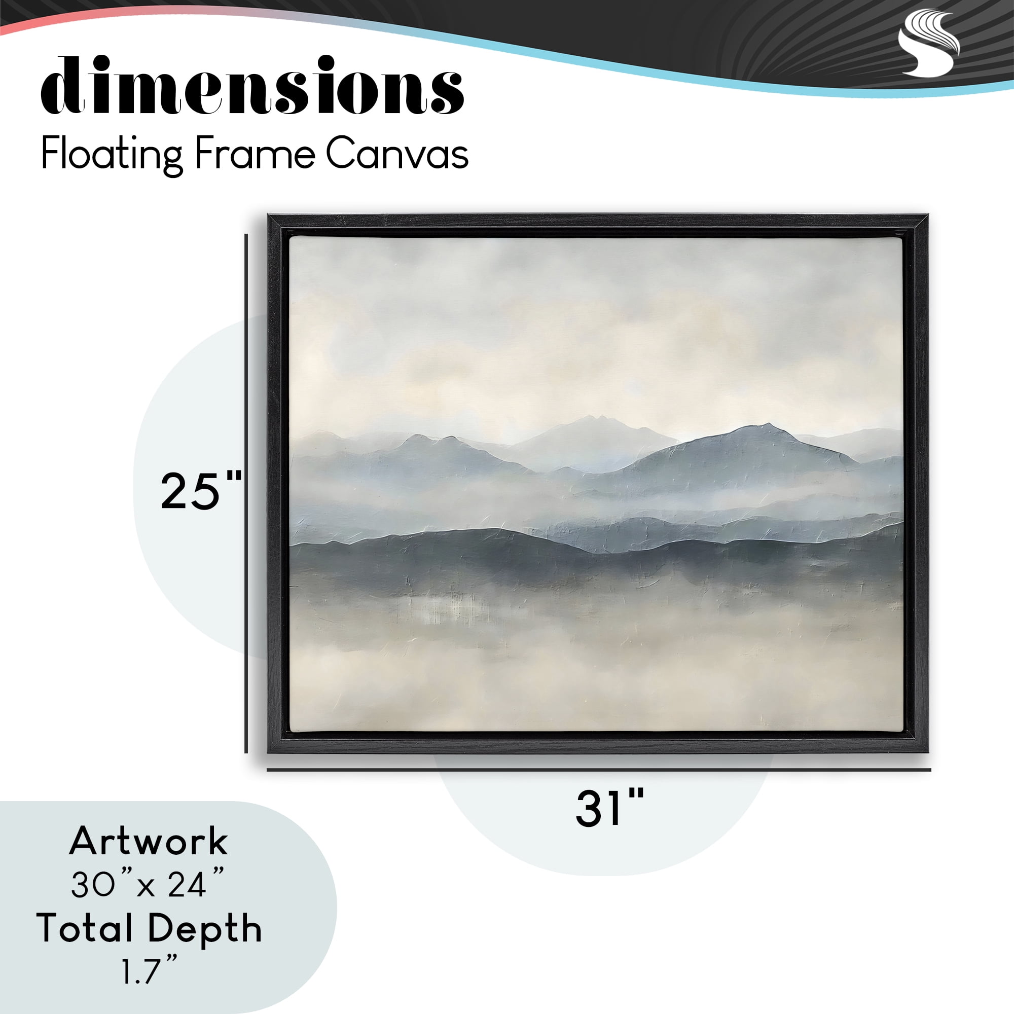 Stupell Industries Misty Muted Mountainscape Black Framed Floater Canvas Wall Art, design by Riley B
