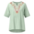thumbnail image 4 of Shirts for Women Short Sleeved Summer Cotton and Linen Embroidered V Neck Artistic Loose Pullover T Shirt Breathable for Indoor Outdoor 2Xl Size Spring Summer Womens Tops, 4 of 4