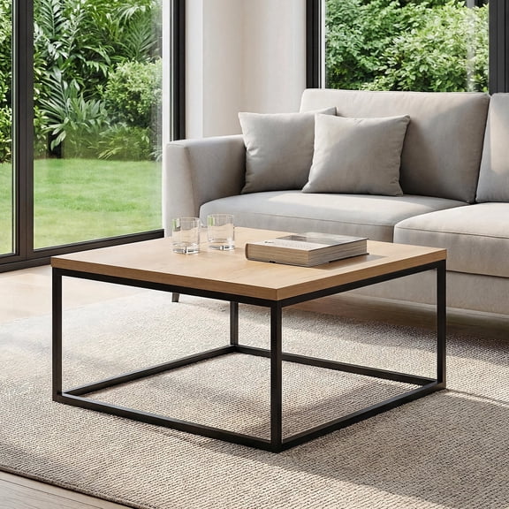CENSI 30" Square Coffee Table, Natural Oak Light Wood Center Table for Living Room, Cocktail Table, Extra Thick 1.2" Top