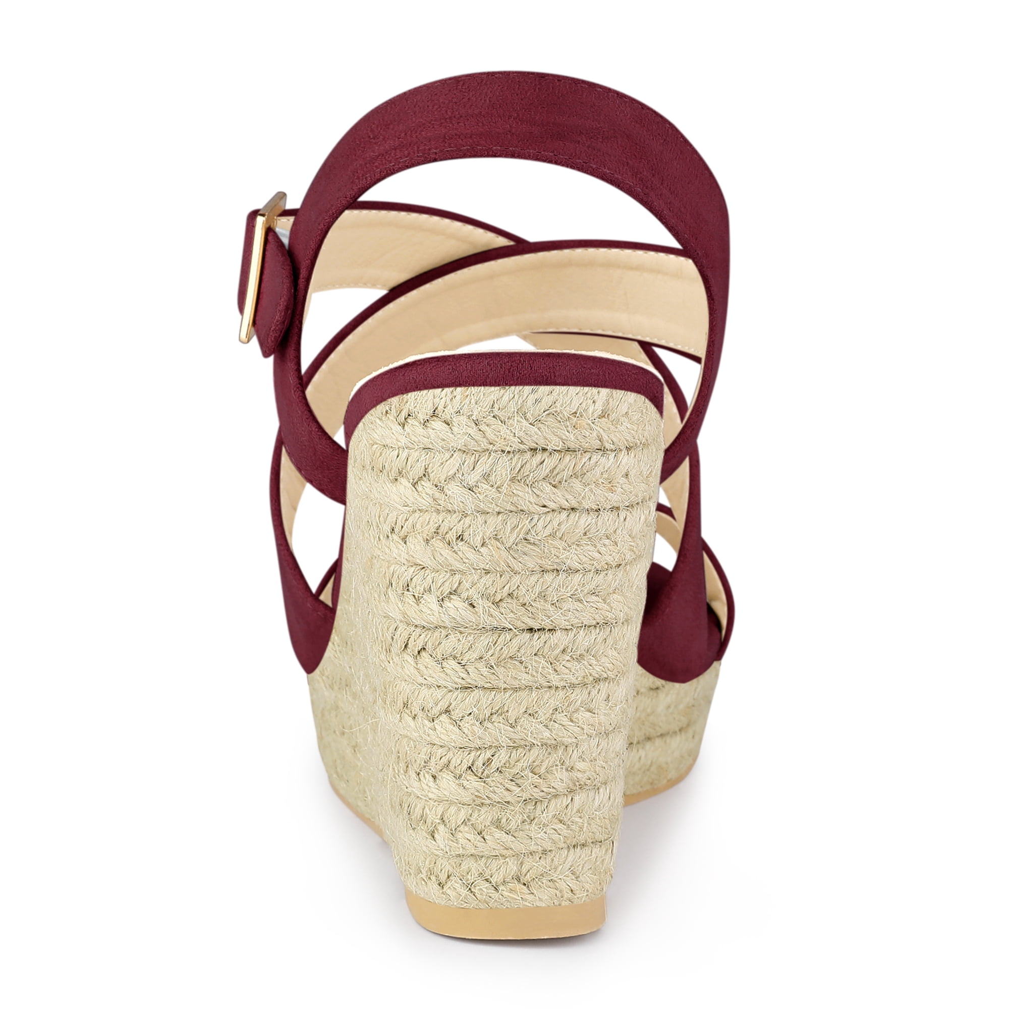 DARING DIVA Women's Stylish Espadrilles Platform Slingback Wedges Sandals Burgundy 7.5