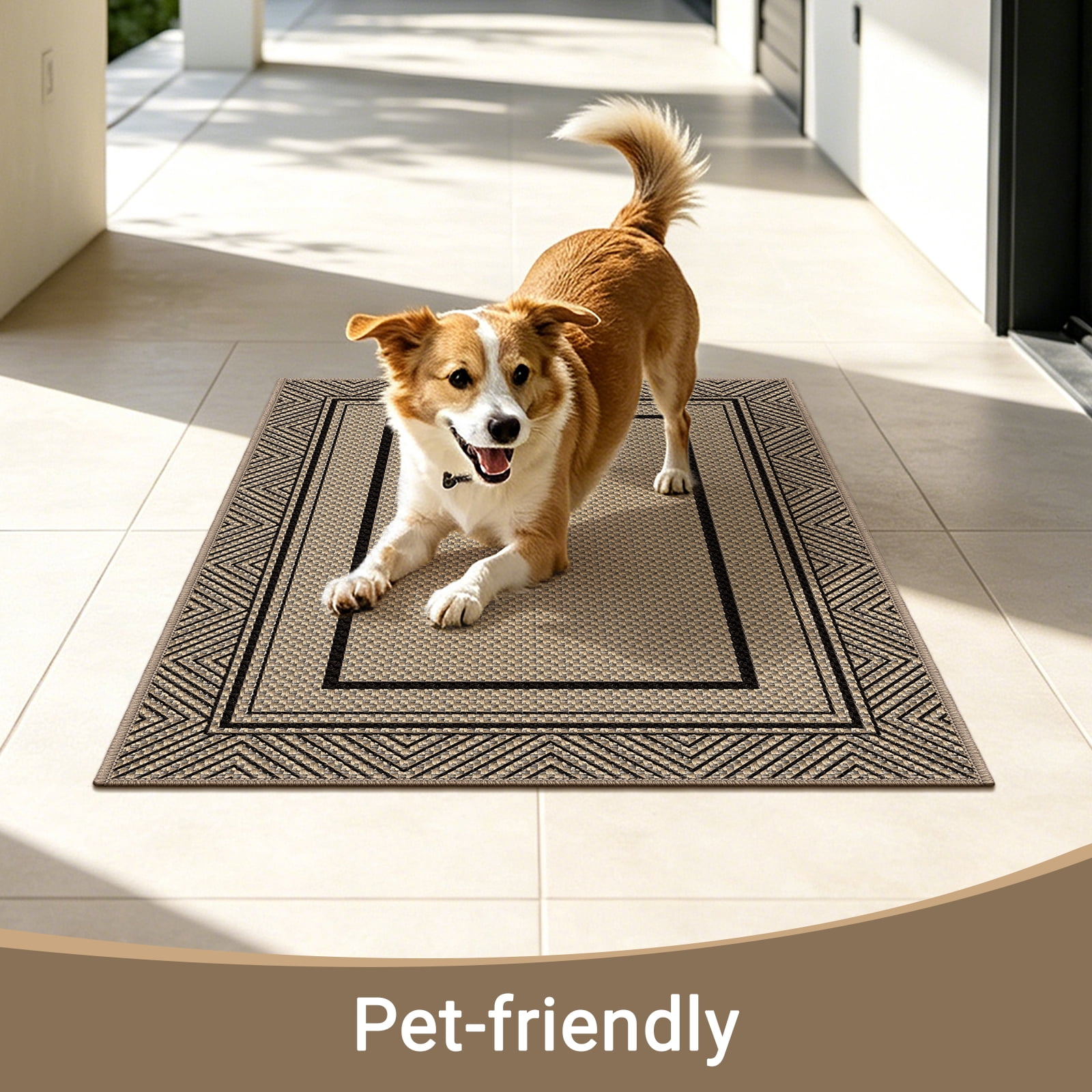 ORGOWEL Doormat Washable Easy Jute Rugs Boho Indoor Outdoor Rug 3*5ft Entryway Rugs Non-Slip Low Pile Black Door Mat Carpet for Living Room Kitchen Entry Patio Deck