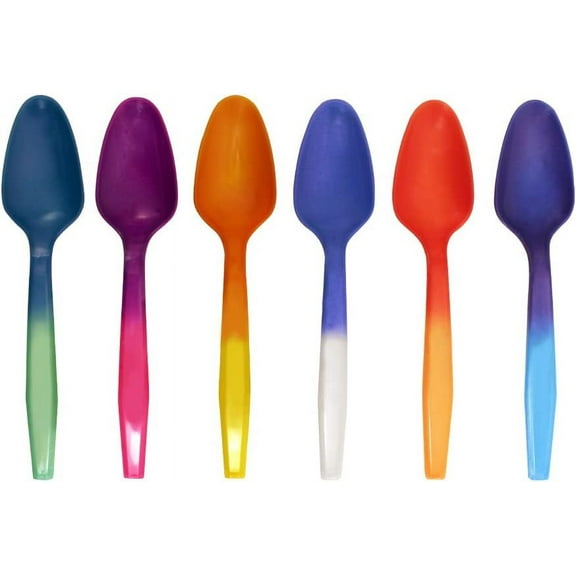 Color Changing Reusable Mood Spoon, Set of 24, Assorted Colors, BPA Free, reacts to cold food temperatures and changes color - perfect for ice cream