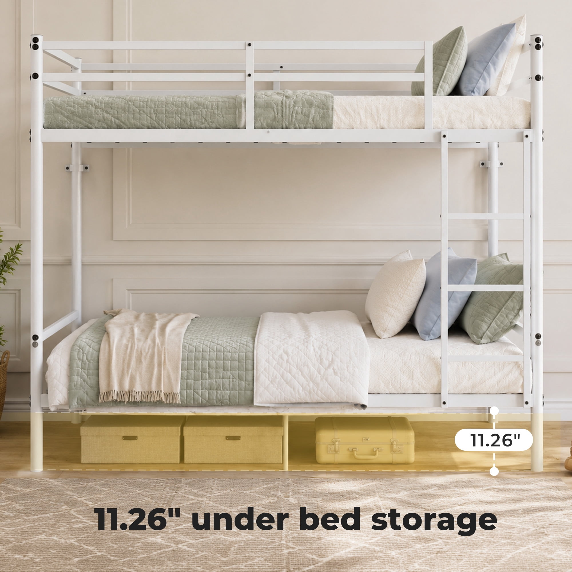 Alvantor Bunk Bed Twin over Twin, Metal Bunk Bed for Kids with Ladder and Anti-tip Bracket White