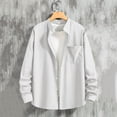 thumbnail image 2 of Mens Shirts Spring Summer Breathable Long Sleeve Button Down Band Collar Work Shirts Beach Shirt, 2 of 8