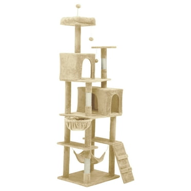 Uforic 75"Cat Tree for Large Cats ,Multi Level Play Tower Condo with Scratching Posts &Cat Caves&Comfortable Hammock,Pet Play Center,Beige