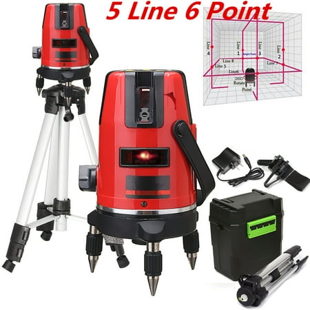 360° Rotary Professional Automatic Self Leveling 5 Line 6 Point 4V1H Red Laser Level Meter Measure With