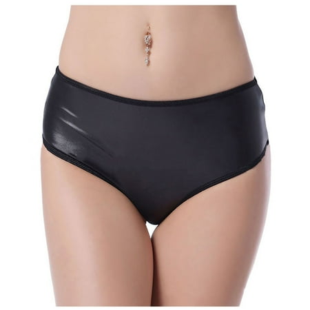 

BIZIZA Womens Boyshort Underwear See Through Plus Size Sexy Panties Leather Black XXL