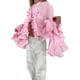 thumbnail image 2 of Blusas Casuales para Mujer, con Mangas Acampanadas, Cuello Alto y Volantes, Camisa de Verano A para Vacaciones. Rosa M, 2 of 10
