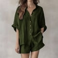 thumbnail image 4 of Neewe Women's Linen Shorts Sets 2 Piece Summer Short Sleeve Top and Shorts Sweatsuit Set Daily Outfits, 4 of 8