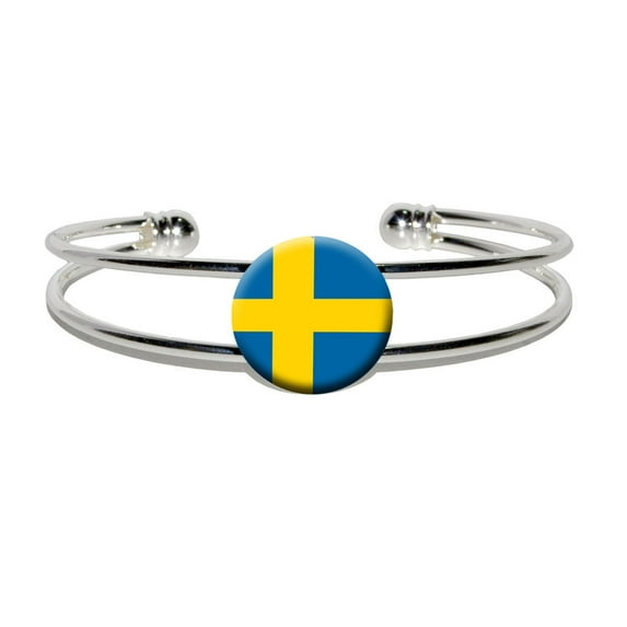 Sweden Swedish Flag Silver Plated Metal Cuff Bracelet