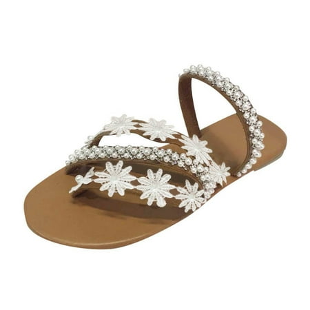 

fvwitlyh Casual Shoes Women Size 9 Ladies Pearl Strappy Roman Flats Shoes Flat Women s Flats Shoes Womens Casual Shoes Size 7 1/2