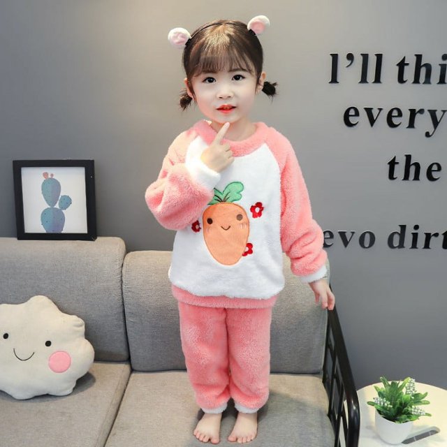 Conjunto de pijama de franela para niños, ropa de hogar de vellón coral para niñas de 1, 2, 3 y 4 años, conjunto cálido de dos piezas para niñas de 5 años