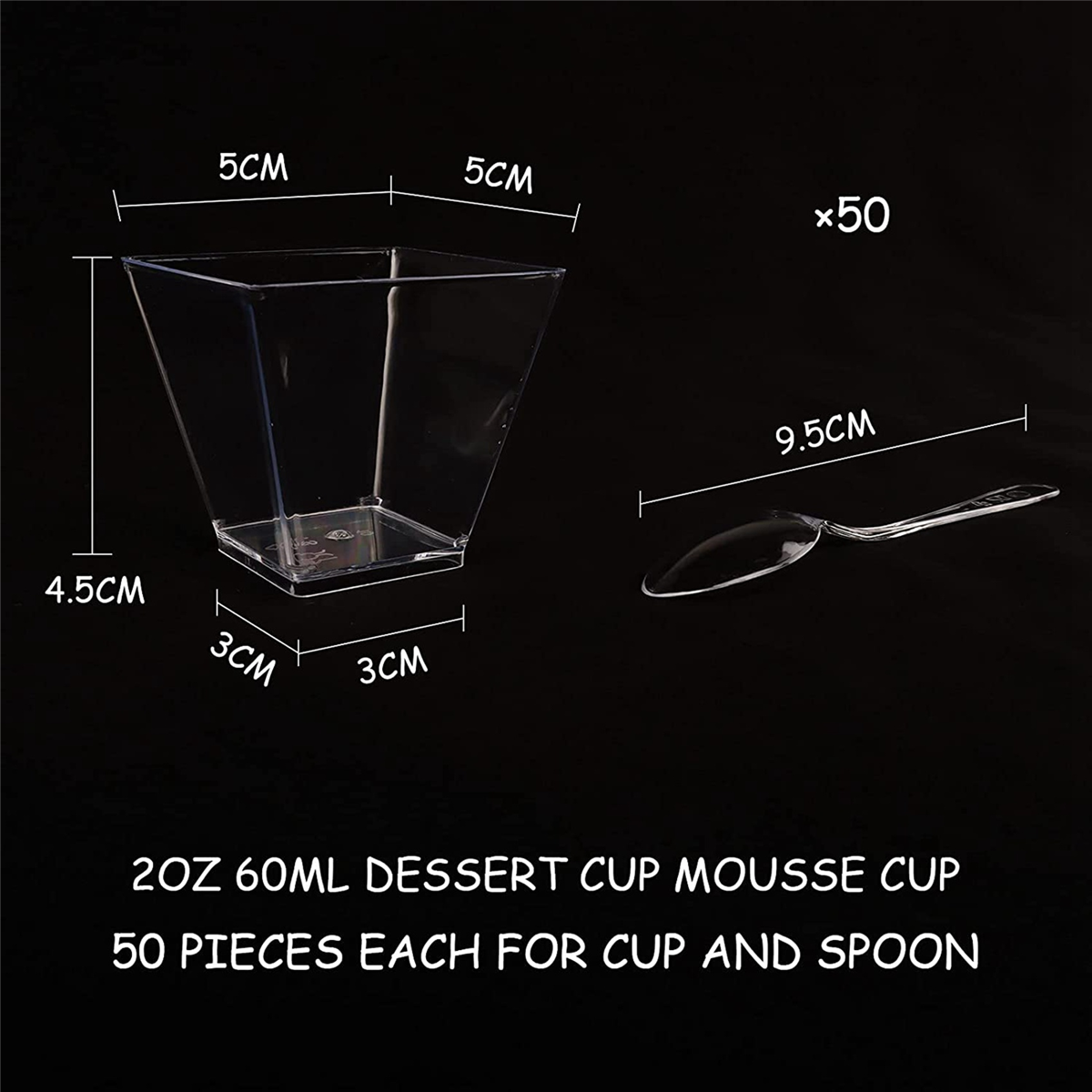 Pack of 100 Dessert Cups with Spoons, 60Ml Dessert Bowls Set, DIY Plastic Dessert Cups, Reusable Trapezoid Cups Set