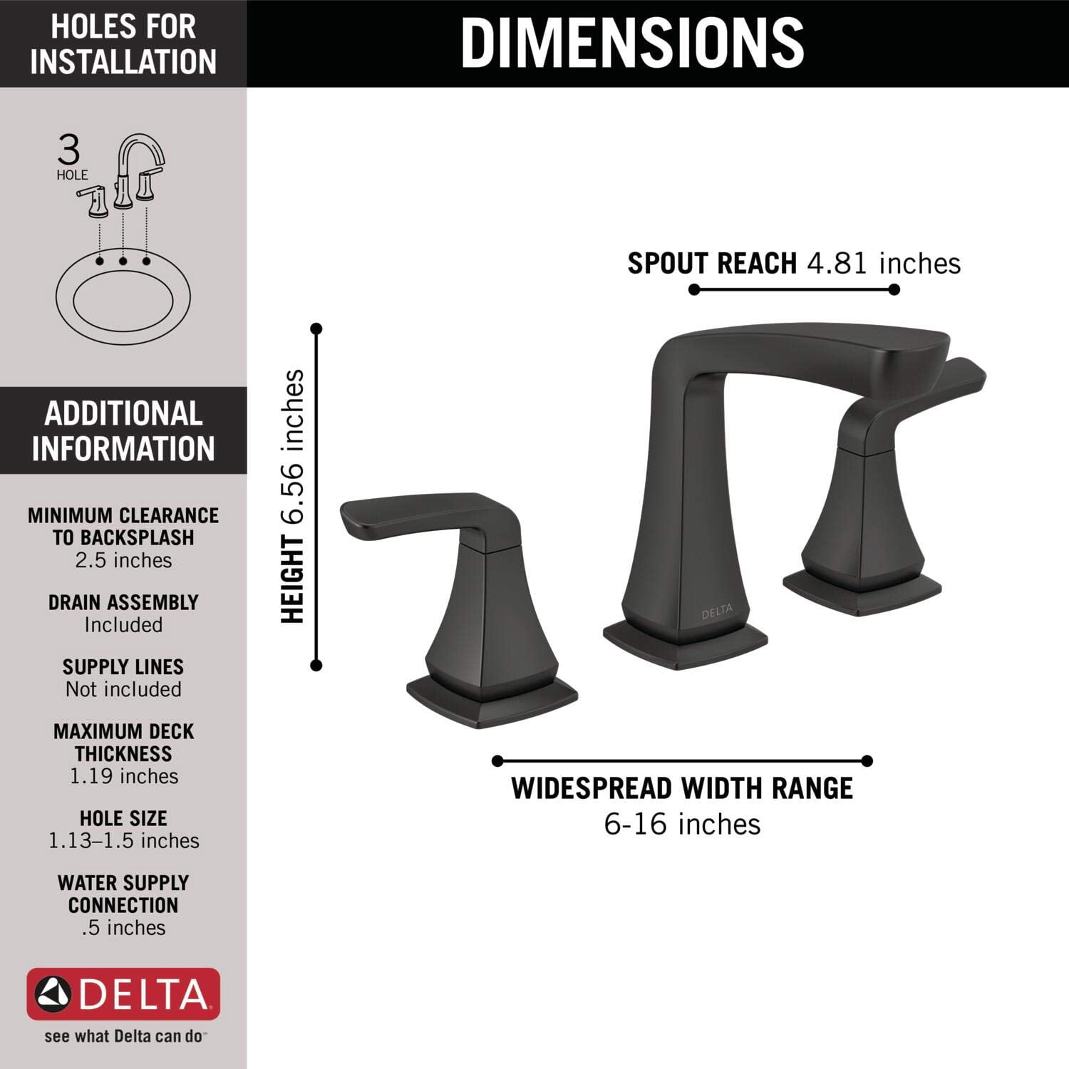 Delta Vesna Two-Handle Widespread Bathroom Faucet - 35789LF-BL - Matte Black