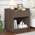 thumbnail image 3 of Frmobepts Fluted Nightstand with Charging Station, 22" Modern Side Table with Drawer End Table with Open Storage, Bedside Table for Bedroom, Living Room,Walnut, 3 of 9