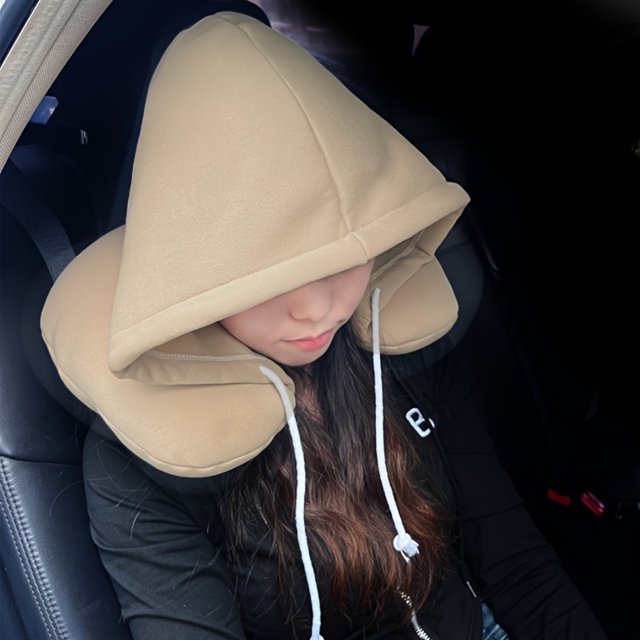 Almohada cervical de viaje DEKAXID con capucha - Almohada cervical multifuncional en forma de U para siestas en avión o coche - Transpirable, portátil y lavable a máquina - Relleno y funda de fibra