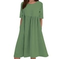 thumbnail image 1 of HXWCHs Robes Quotidiennes pour Femmes Robe Décontractée en Mélange de Lin pour Femmes à Manches Courtes avec Poches Latérales GN1 TTTTG, 1 of 5